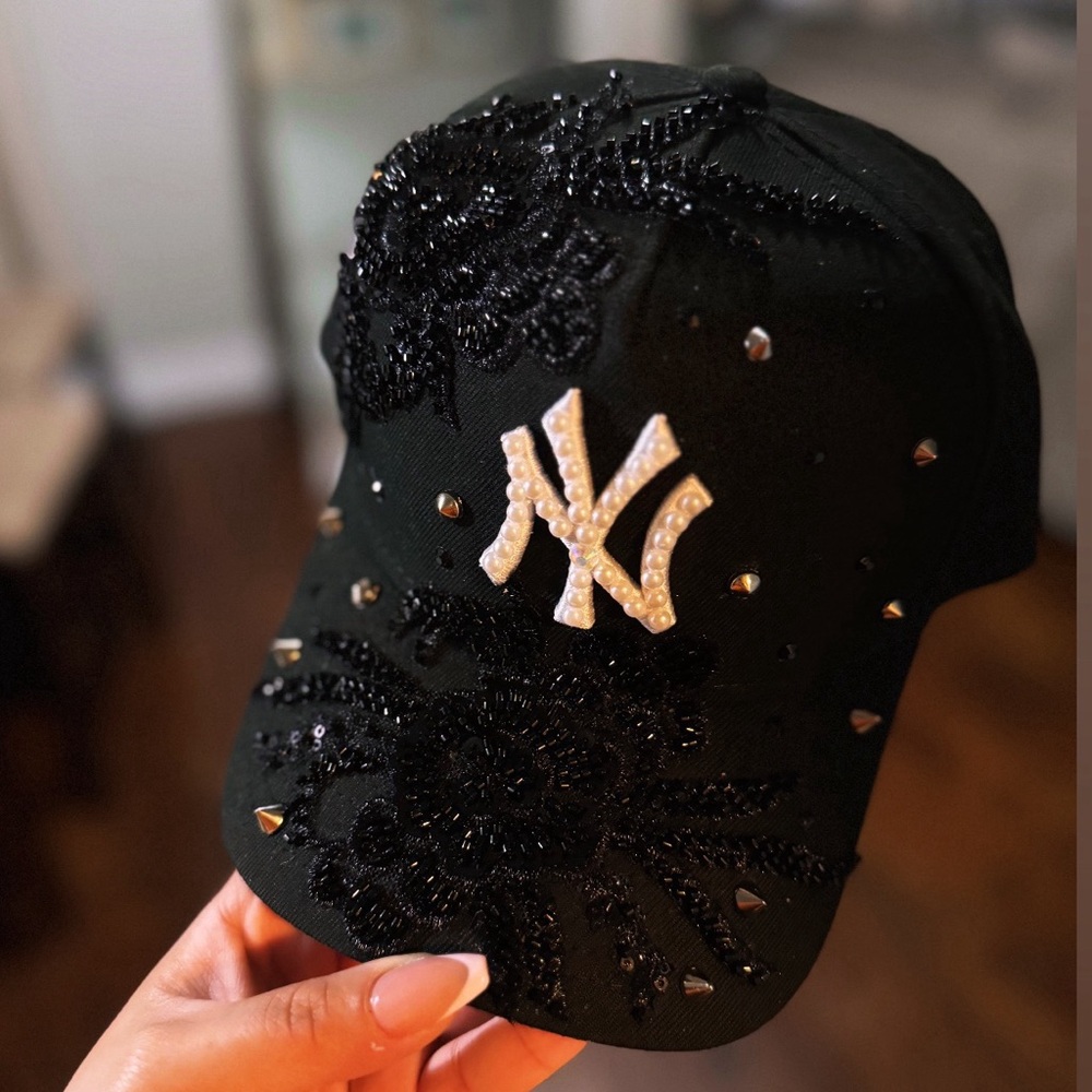 Snap Back Embellished Black Cap ( READY TO SHIP)
